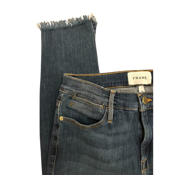 Frame Lehigh Skinny Medium Wash Shark Bite Raw Hem 26 - Picture 7 of 8